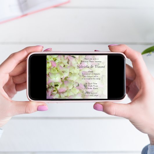 Almost Pink Hydrangea Floral Rehearal Dinner Kaart