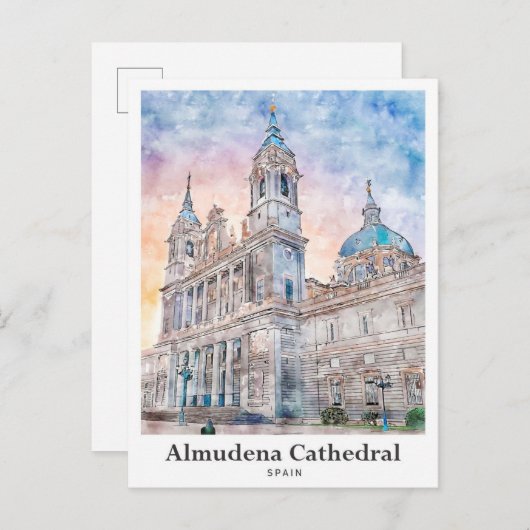 Almudena Cathedral Madrid Spanje Reis Waterverf Briefkaart (Voorkant / Achterkant)