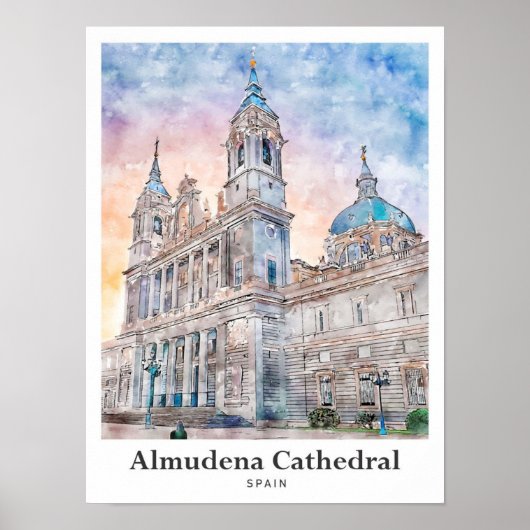 Almudena Cathedral Madrid Spanje Reis Waterverf Poster (Voorkant)