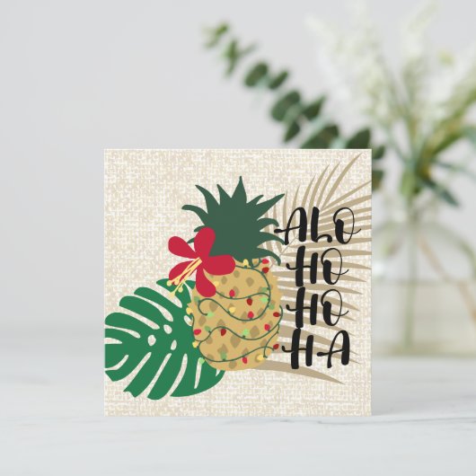 ALO-HO-HO-HA Hawaïaanse Tropische Ananas Feestdagenkaart (Staand voorkant)