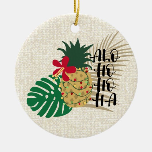 ALO-HO-HO-HA Hawaiian Tropische ananas Keramisch Ornament (Voorkant)