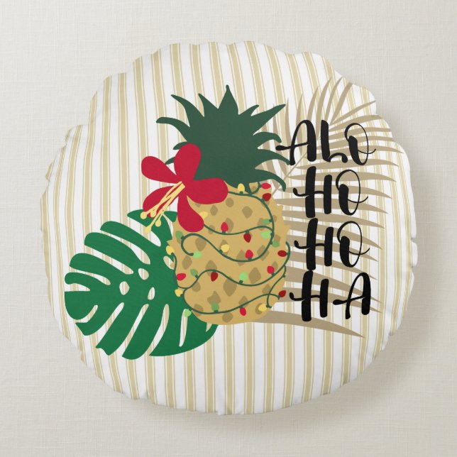 ALO-HO-HO-HA Hawaiian Tropische ananas Rond Kussen (Voorkant)