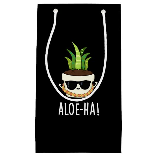 Aloe-ha Funny Hawaiian Plant Pun Dark BG Klein Cadeauzakje (Voorkant)