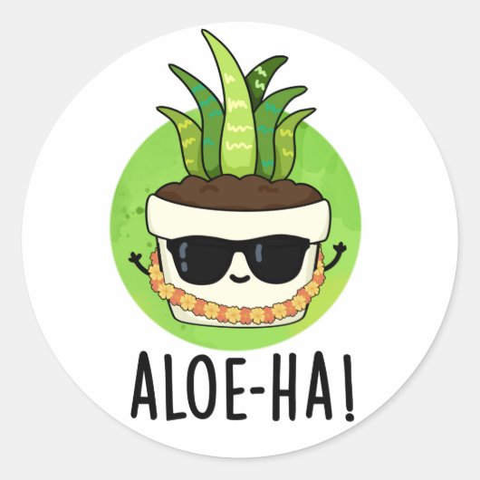 Aloe-ha Funny Hawaiian Plant Pun Ronde Sticker (Voorkant)