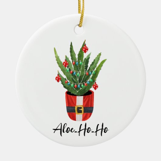 Aloe Ho Santa Houseplant Kerstmis Keramisch Ornament (Voorkant)