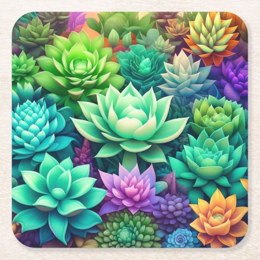 Aloë Vera en Succulenten Collage Kartonnen Onderzetters (Voorkant)