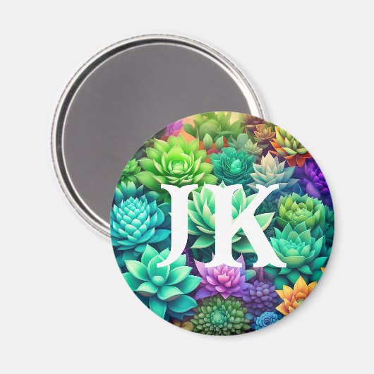 Aloë Vera en vetplanten Collage Monogrammed Magneet (Voorkant / Achterkant)