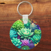 Aloë Vera en vetplanten Collage Monogrammed Sleutelhanger (Achterkant)