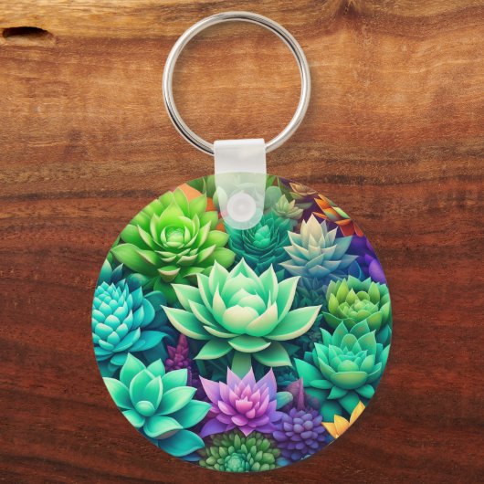 Aloë Vera en vetplanten Collage Monogrammed Sleutelhanger (Achterkant)