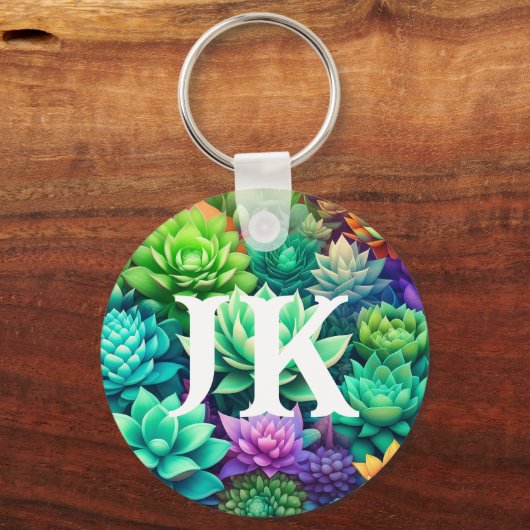 Aloë Vera en vetplanten Collage Monogrammed Sleutelhanger (Voorkant)