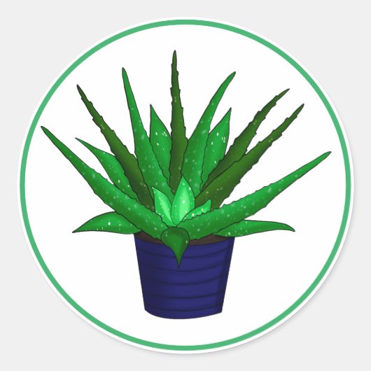 Aloe Vera Hand Drawn Houseplant Art Ronde Sticker (Voorkant)