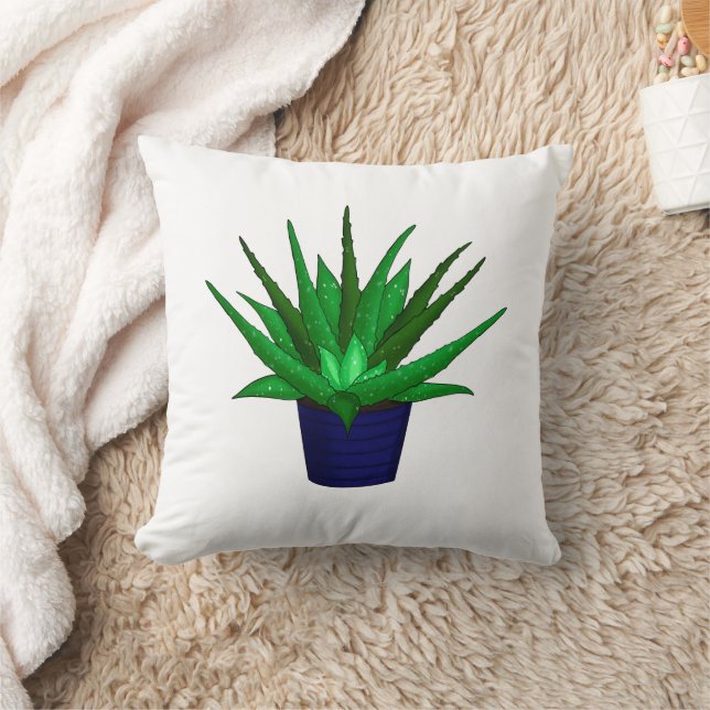 Aloe Vera Hand-getrokken Plant Kussen (Deken)