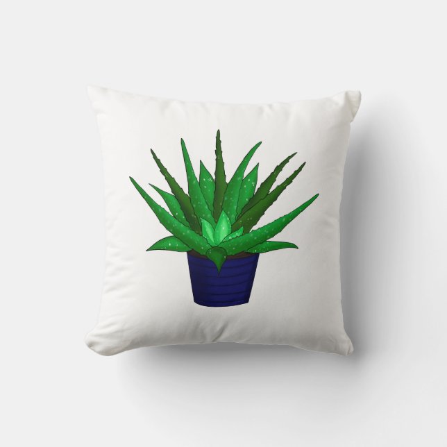 Aloe Vera Hand-getrokken Plant Kussen (Voorkant)