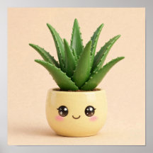 Aloe Vera Kawaii Kamerplant Poster