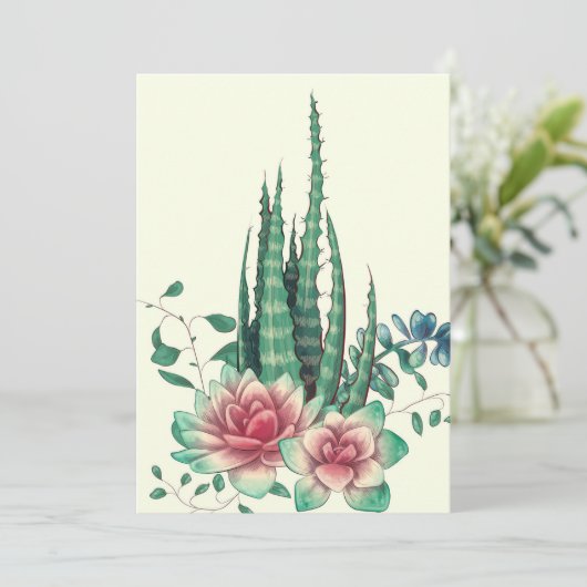 Aloe Vera Over Flowers Save The Date (Staand voorkant)