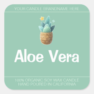 Aloë Vera Plant Schattige Symbool Sojakaarsen Labe Vierkante Sticker