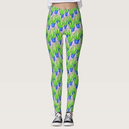 Aloë Vera Planten Patroon Leggings (Voorkant)