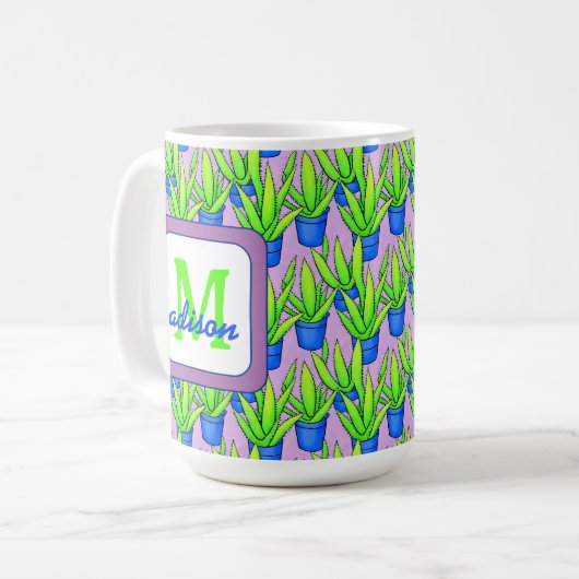 Aloë Vera Planten Patroon Monogram Koffiemok (Voorkant links)