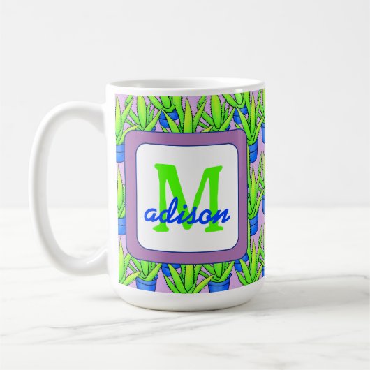 Aloë Vera Planten Patroon Monogram Koffiemok (Links)