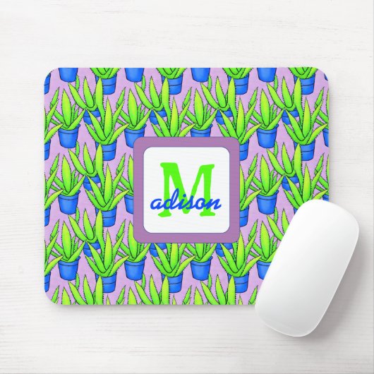 Aloë Vera Planten Patroon Monogram Muismat (Met muis)