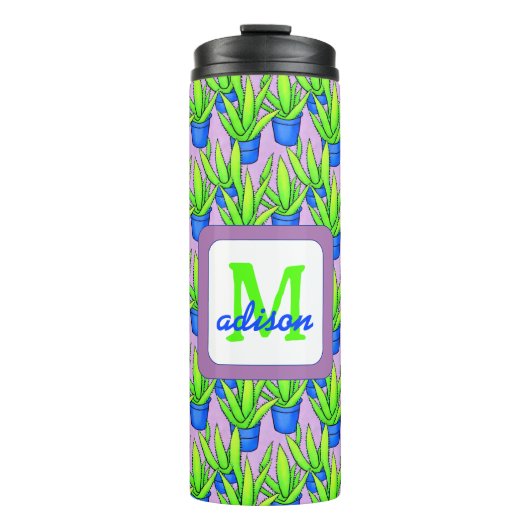 Aloë Vera Planten Patroon Monogram Thermosbeker (Voorkant)