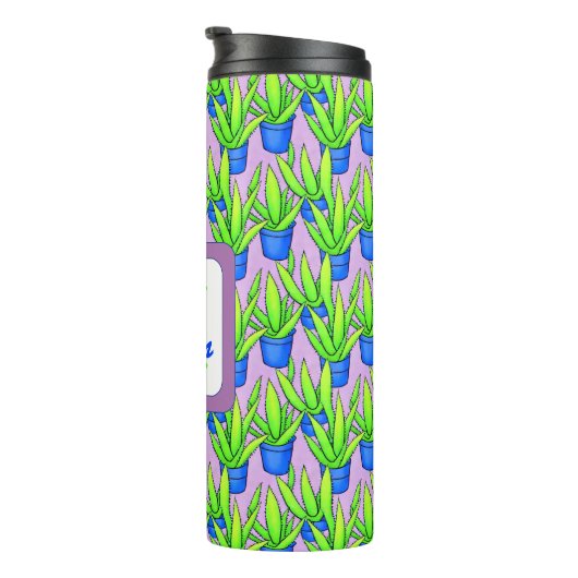 Aloë Vera Planten Patroon Monogram Thermosbeker (Geroteerd rechts)