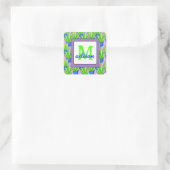 Aloë Vera Planten Patroon Monogram Vierkante Sticker (Tas)