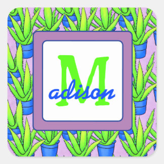 Aloë Vera Planten Patroon Monogram Vierkante Sticker