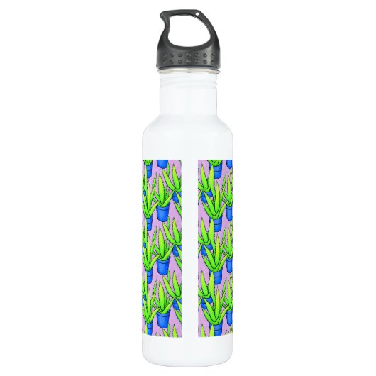 Aloë Vera Planten Patroon Monogram Waterfles (Achterkant)