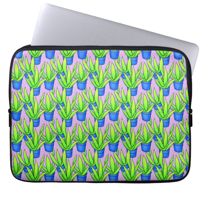 Aloë Vera Planten Patroon Textiel Laptop Sleeve (Voorkant)
