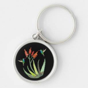 Aloe Vera Succulent Flower Hummingbird Waterverf Sleutelhanger
