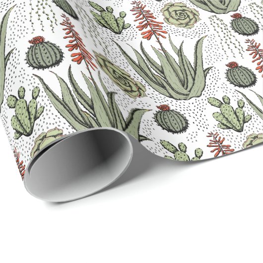 Aloe Vera Succulente Cactus Wit Cadeaupapier (Rol Hoek)