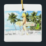 Aloha 01 keramisch ornament<br><div class="desc">Aloha! Dream Landschap met een meisje dat ons uitnodigt om te surfen en plezier te maken,  sport,  in volledige vrijheid. Tekening gemaakt met de computer,  3d 2d.</div>