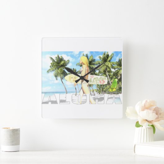 Aloha 01 vierkante klok (Huis)