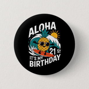 Aloha 21e verjaardag Hawaï Ananas Surfen Tropisch Ronde Button 5,7 Cm