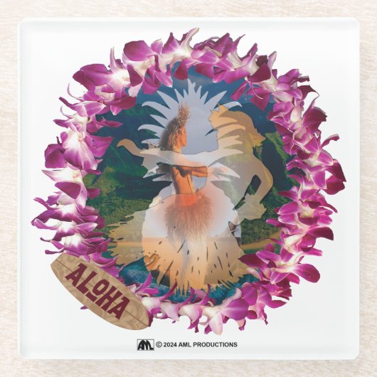 ALOHA 28 GLAZEN ONDERZETTER (Voorkant)