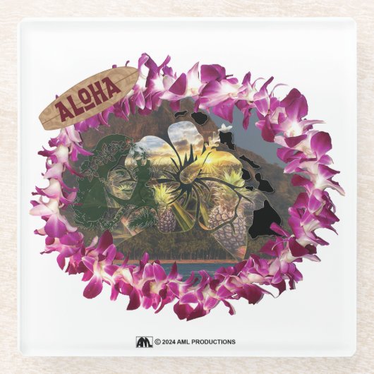 ALOHA 33 VERSIE 1 GLAZEN ONDERZETTER (Voorkant)