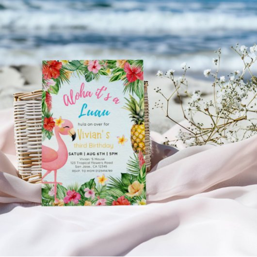 Aloha 3e Verjaardagsmeisje – Flamingo & Bloemen Pa Kaart