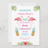 Aloha 40e verjaardagsfeestje uitnodigen Flamingo T Kaart (Voorkant)