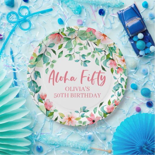 Aloha 50 Tropische Luau 50ste verjaardag Papieren Bordje (Feest)