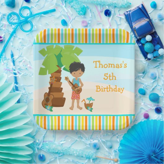 Aloha African American Boy Party Papieren Bordje (Feest)