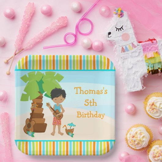 Aloha African American Boy Party Papieren Bordje (Feest)