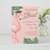 Aloha Afstudeerder roze flamingo tropisch meisje A Kaart (Staand voorkant)
