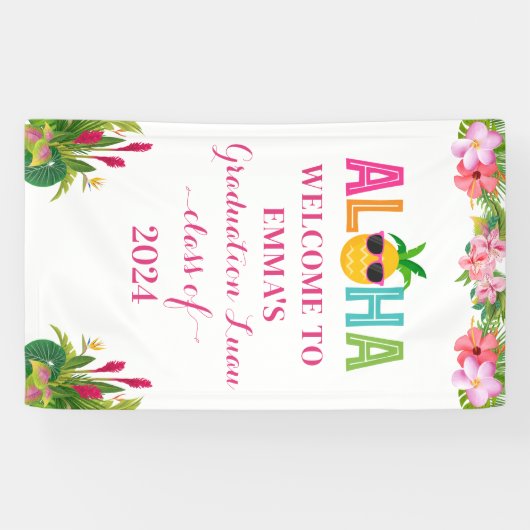 Aloha Afstuderen Luau Klasse van 2024 Spandoek (Horizontaal)