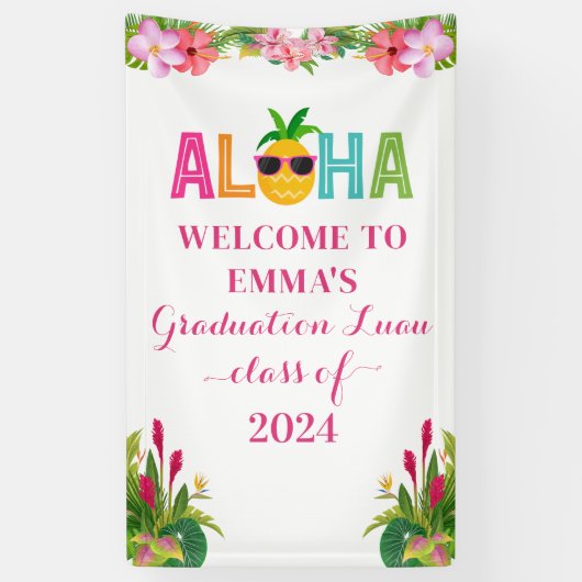 Aloha Afstuderen Luau Klasse van 2024 Spandoek (Verticaal)