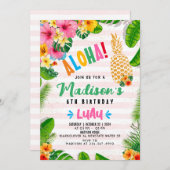 Aloha ananas 6e verjaardag feestuitnodiging kaart (Voorkant / Achterkant)