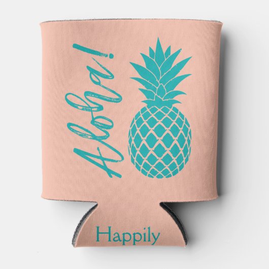 Aloha Ananas Beach Party Luau | perzik blauwgroen Blikjeskoeler (Voorkant)