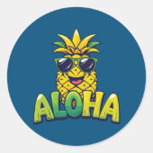Aloha Ananas Collectie Turquoise Ronde Stickers (Voorkant)