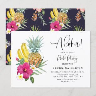 Aloha Ananas en Hibiscus Tropisch Zwembadfeest Kaart
