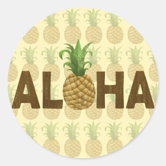 Aloha  ananas Hawaiian Hawaii Ronde Sticker (Voorkant)